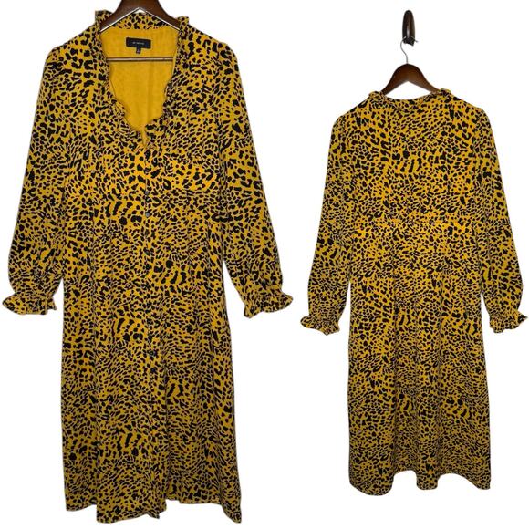 En Saison Leopard Print Midi Dress with Ruffle Collar size Large - Picture 1 of 6
